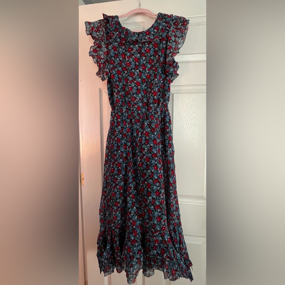 Robert Rodriguez Vibrant Red and Blue Floral Dress